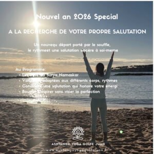 Spécial Nouvel an 2026 avec MyungAh, Jeudi le 1er Janvier 2026, 16h30 - 18h00. À LA RECHERCHE DE VOTRE PROPRE SALUTATION: Un nouveau départ porté par le souffle, le rythme et une salutation sincère à soi-meme. Au Programme: * Les base du Surya Namaskar * Variations adaptées aux différents corps, rythmes * Construire une salutation qui honore votre énergie * Bouger, Respirer sans visier la perfection.