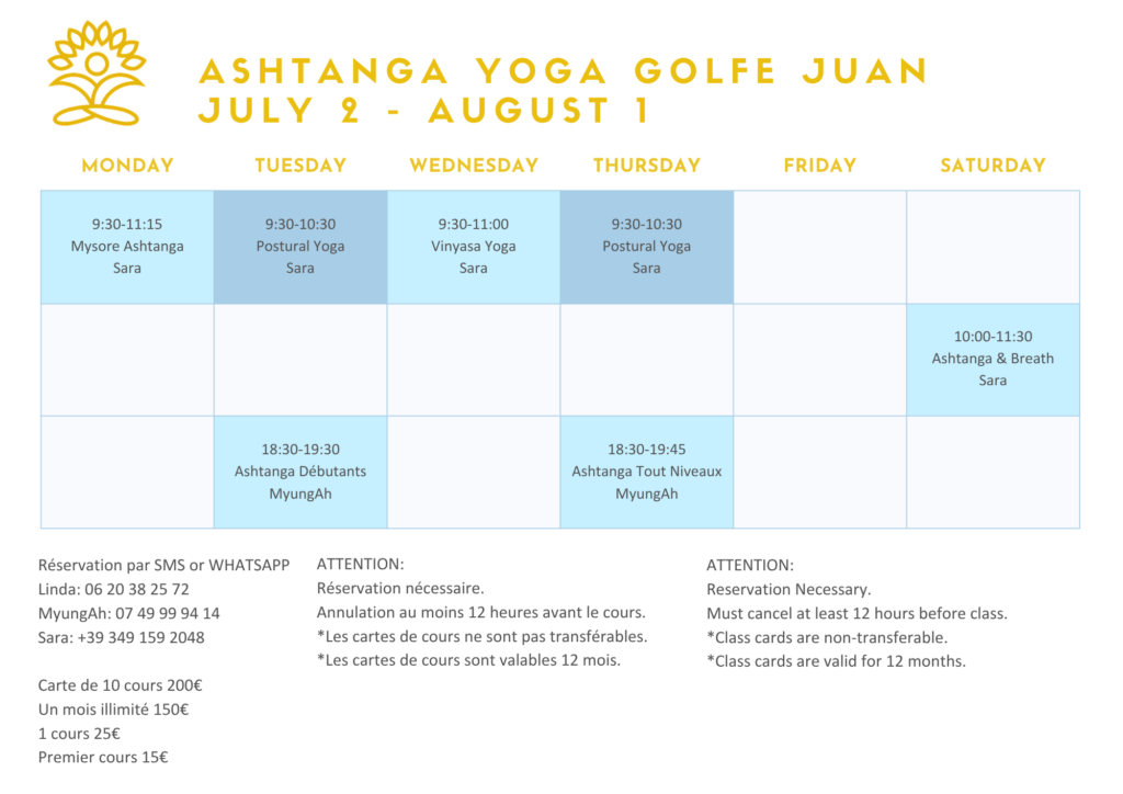 Cours de yoga juillet 2016 - Yoga Classes July 2026